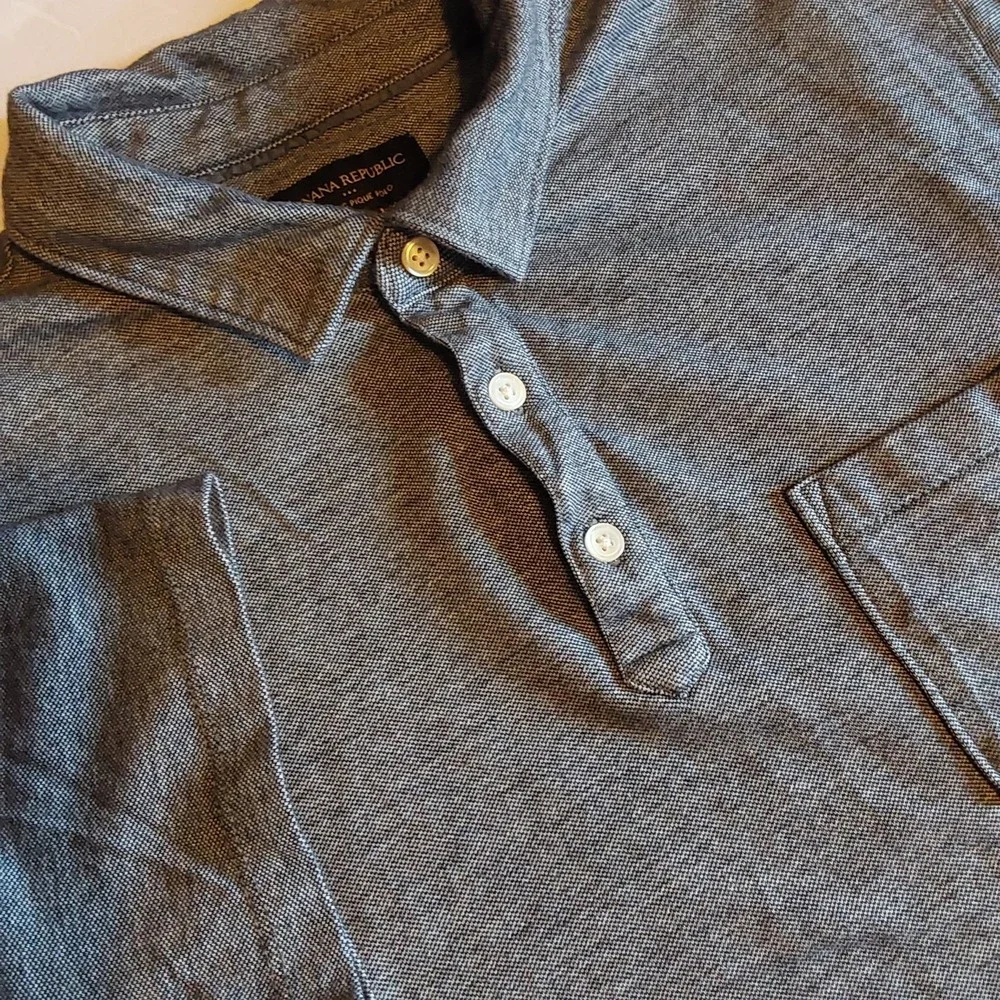 Banana Republic Wicking Pique Heather Blue Polo Shirt Mens Size Lg Modern Casual